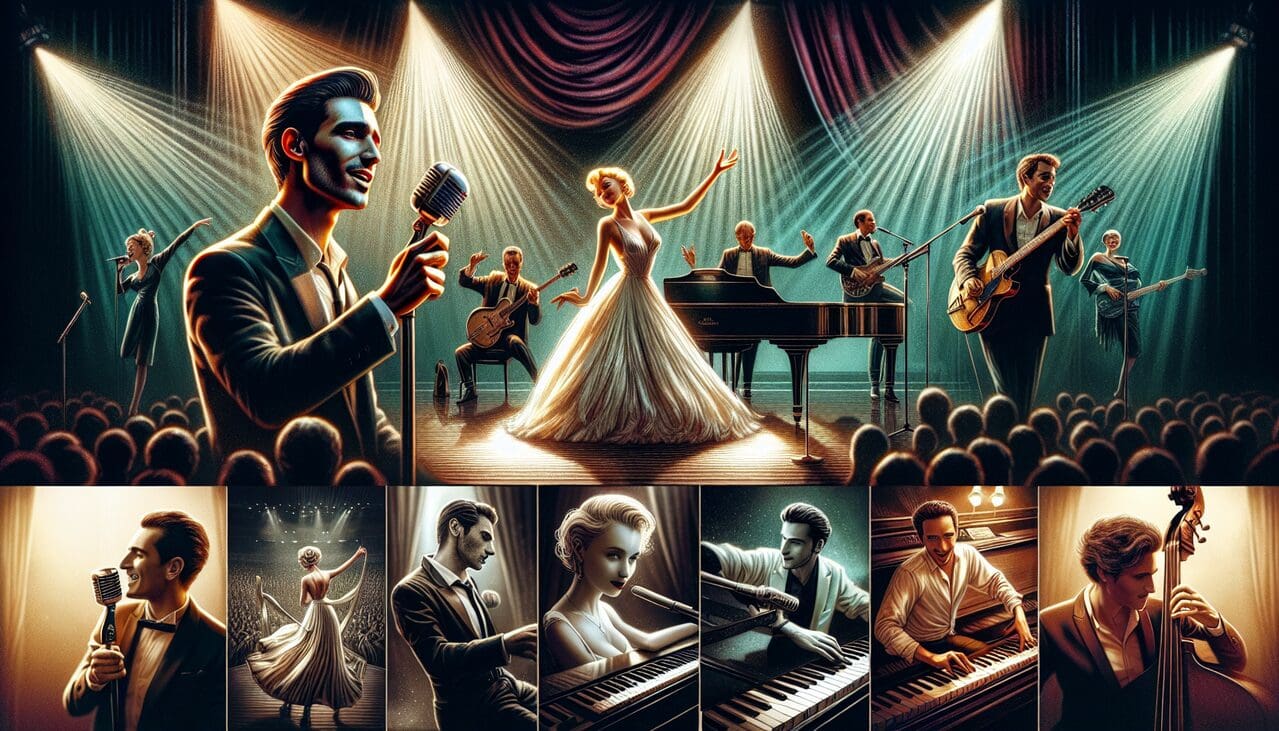 Chanteur en A chantant avec passion sur scène.