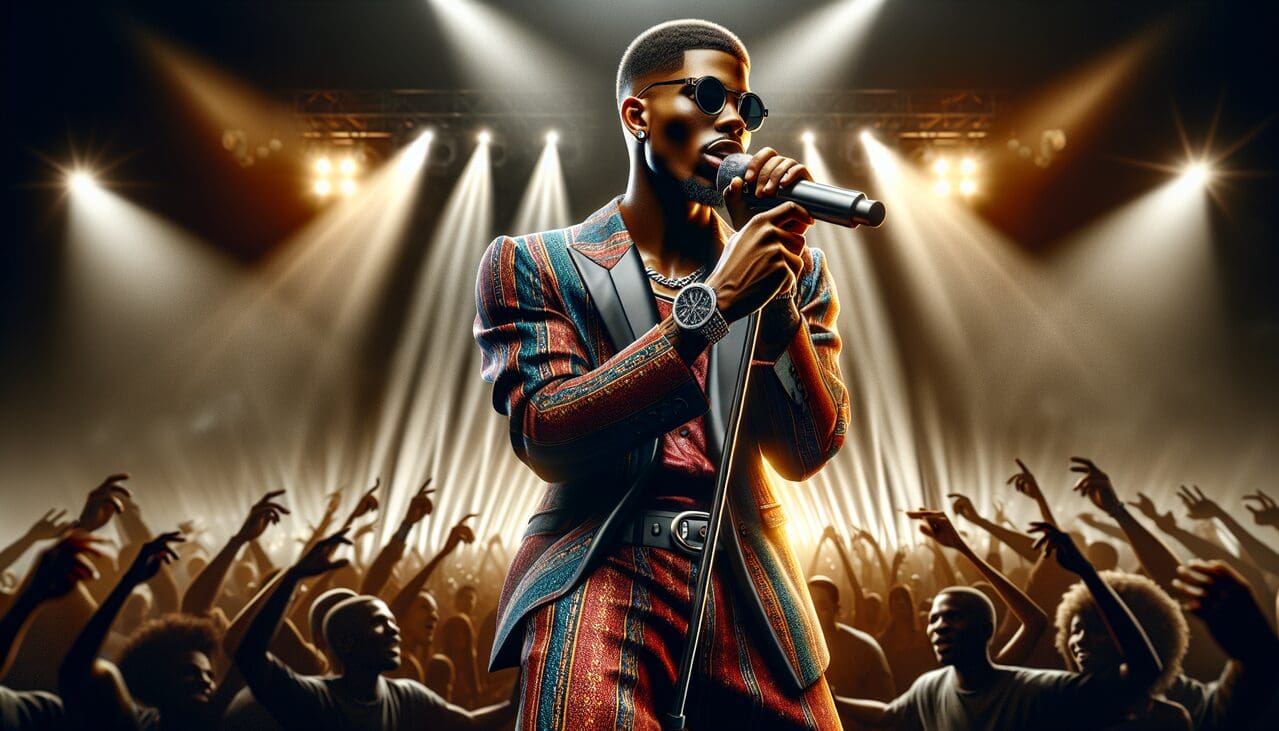 Crée une image « Chanteur en U » similaire à Usher en concert.