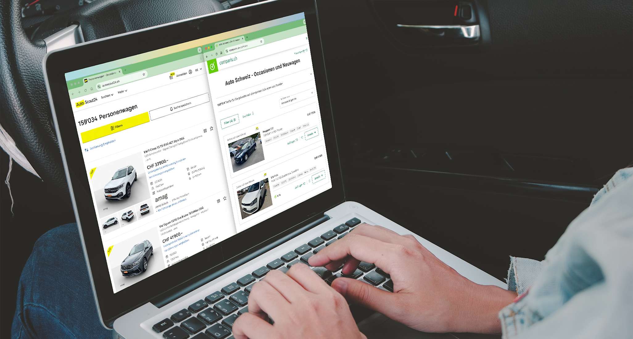 Liste d'annonces de voitures d'occasion avec filtres de recherche sur AutoScout24