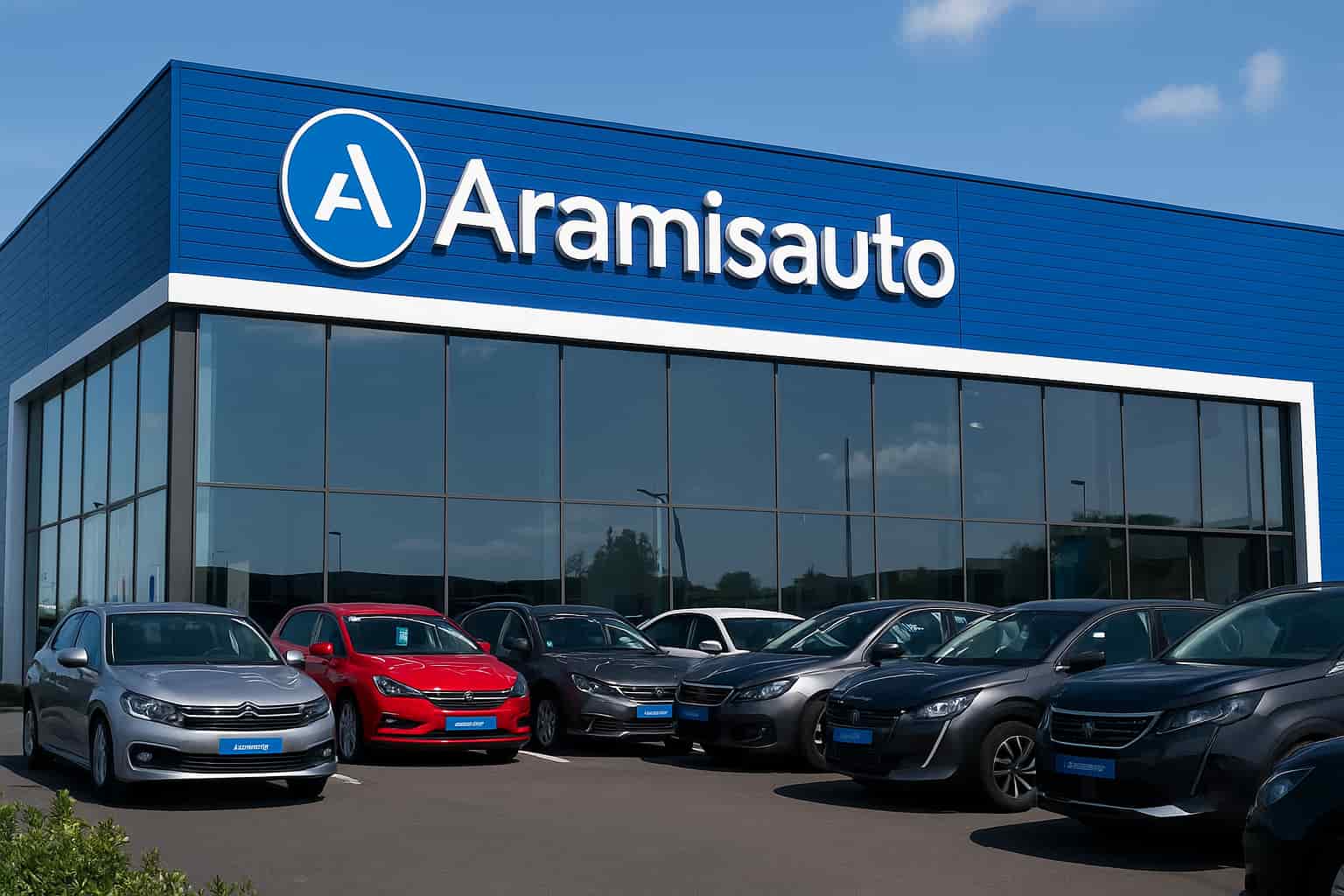 Voiture reconditionnée alignée sur un parc de vente automobile